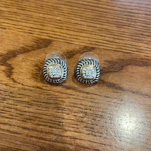 Silver and gold earrings with diamond accent in center